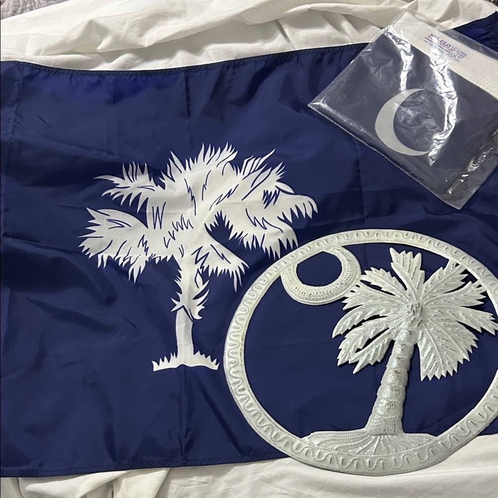Two South Carolina State Flag with a Medal Palm Tree, and Moon